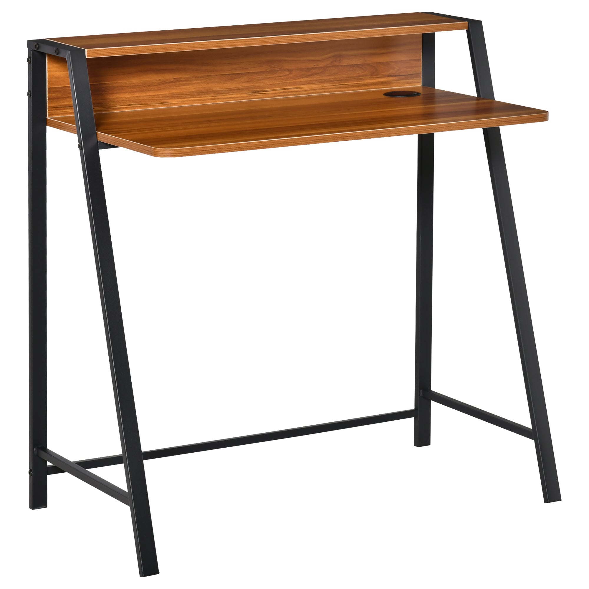 Desk Computer Table, Storage & Cable Management, Metal Walnut