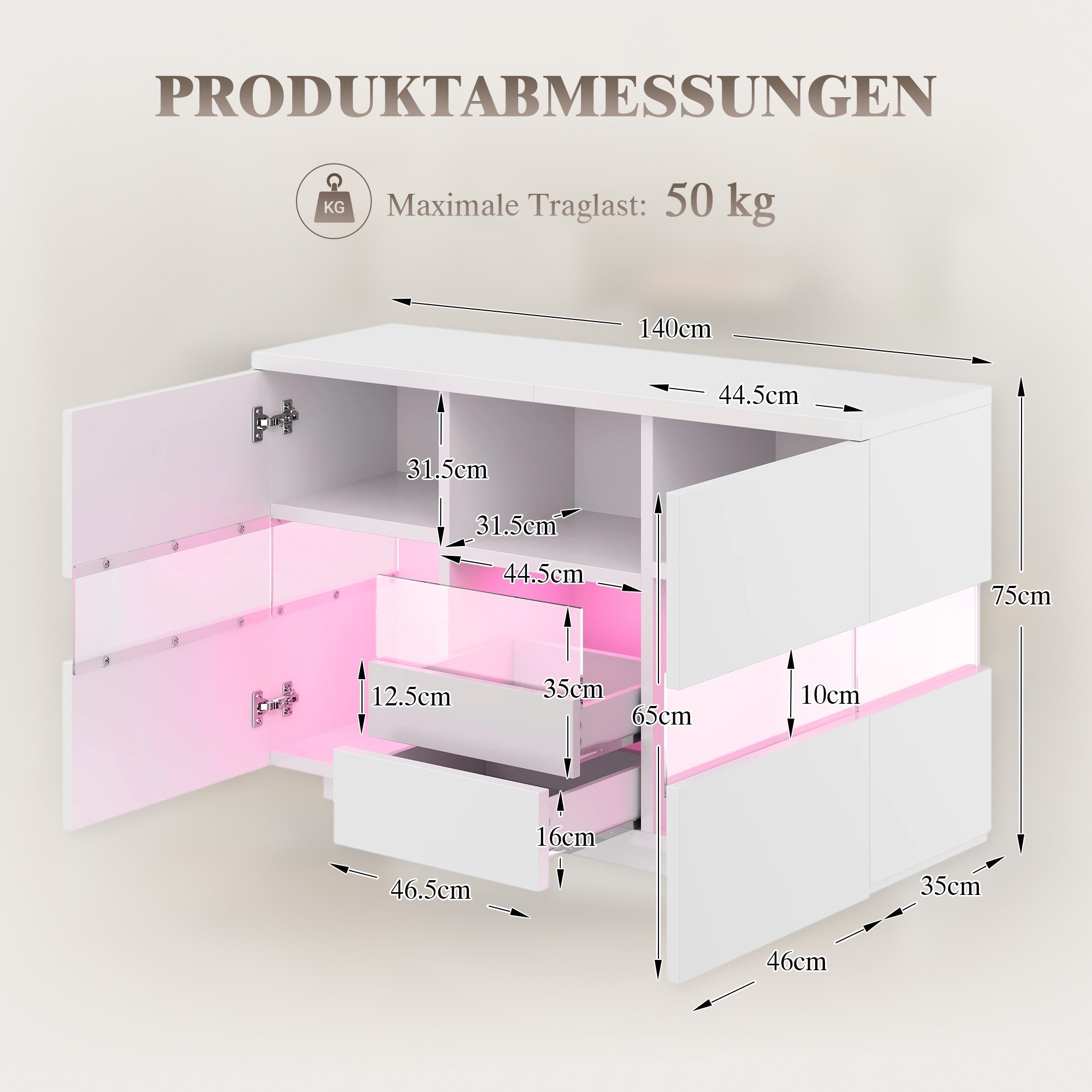 Minimalist Living Room Cabinet Double Level Floating Floor Storage White