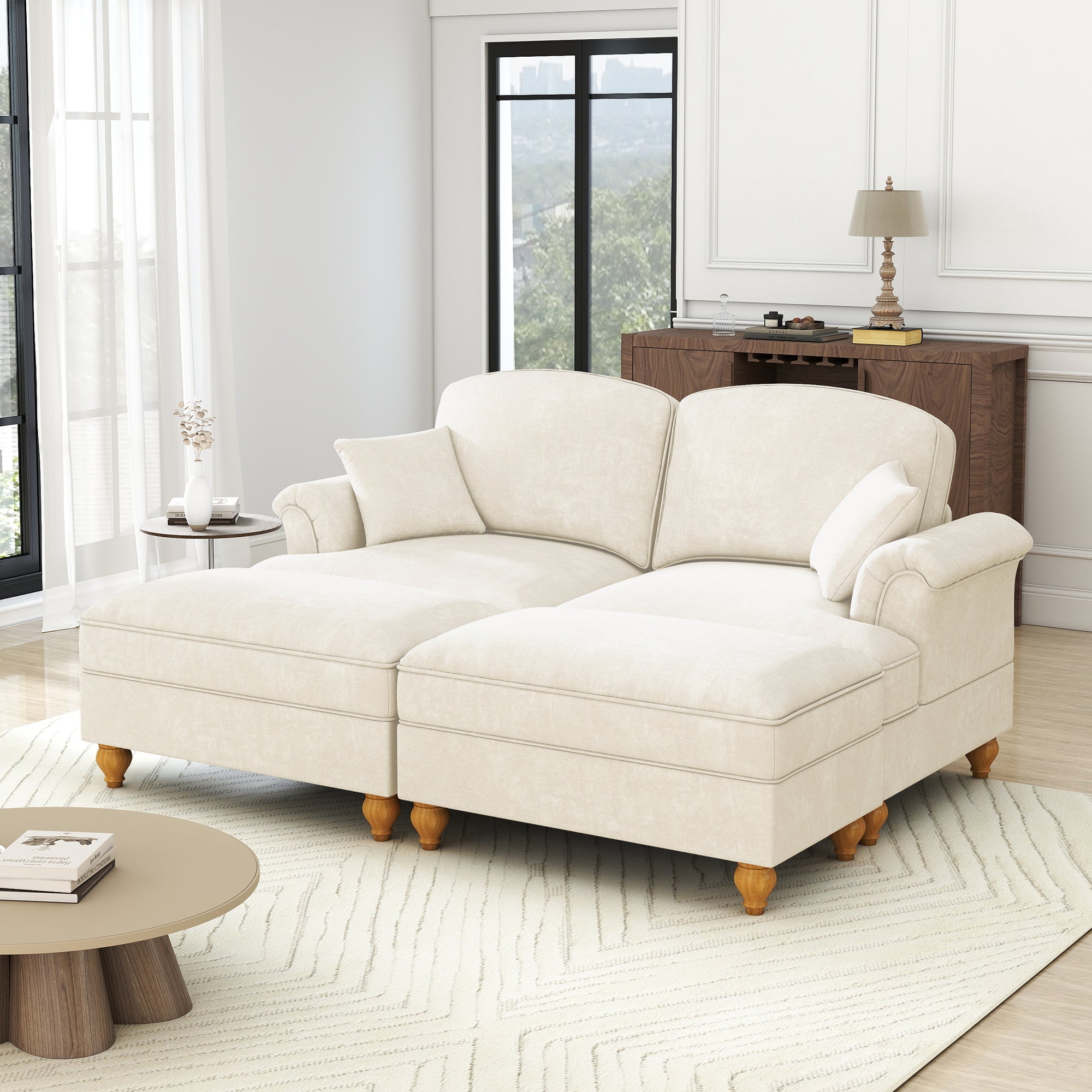 Classic Modular Sofa 2-Seater Ottoman - White Chenille
