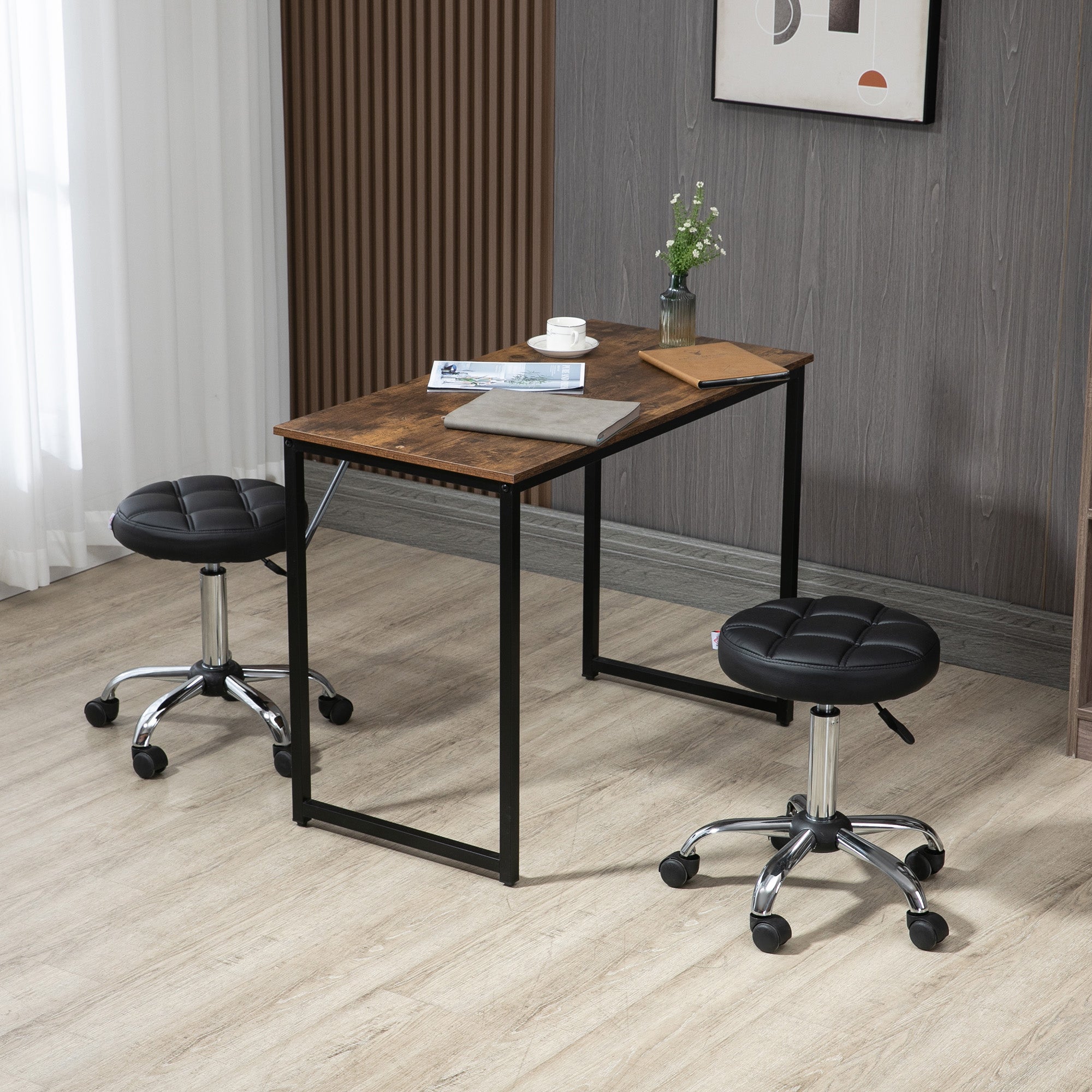 Salon Stools, Height Adjustable Swivel Rolling, Faux Leather Black