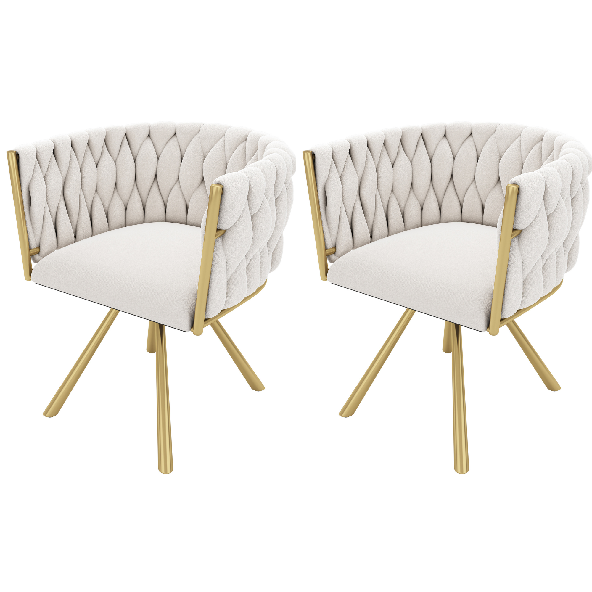 Velvet Swivel Chair, Single Light Luxury Dining/Living/Bedroom with Metal Legs, Beige and Gold