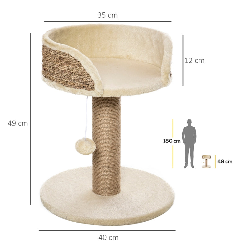 Cat Tree Cat Scratching Post Play Tower Activity Centre with Dangling Ball, Beige