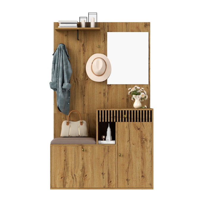 Wardrobe Set, Hallway Mirror Cushion Shoe Cabinet, 110x185.5x37cm