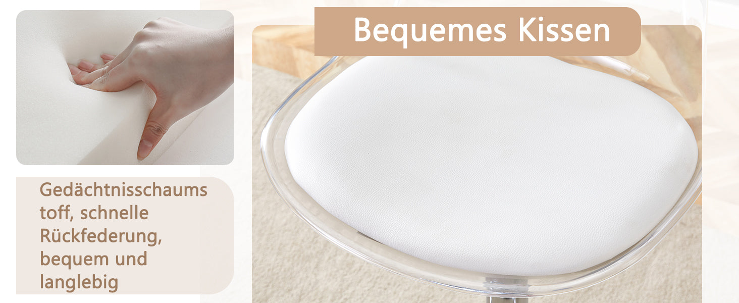 Adjustable Swivel Bar Stool Set 2-Piece - Transparent Plastic/PU Leather