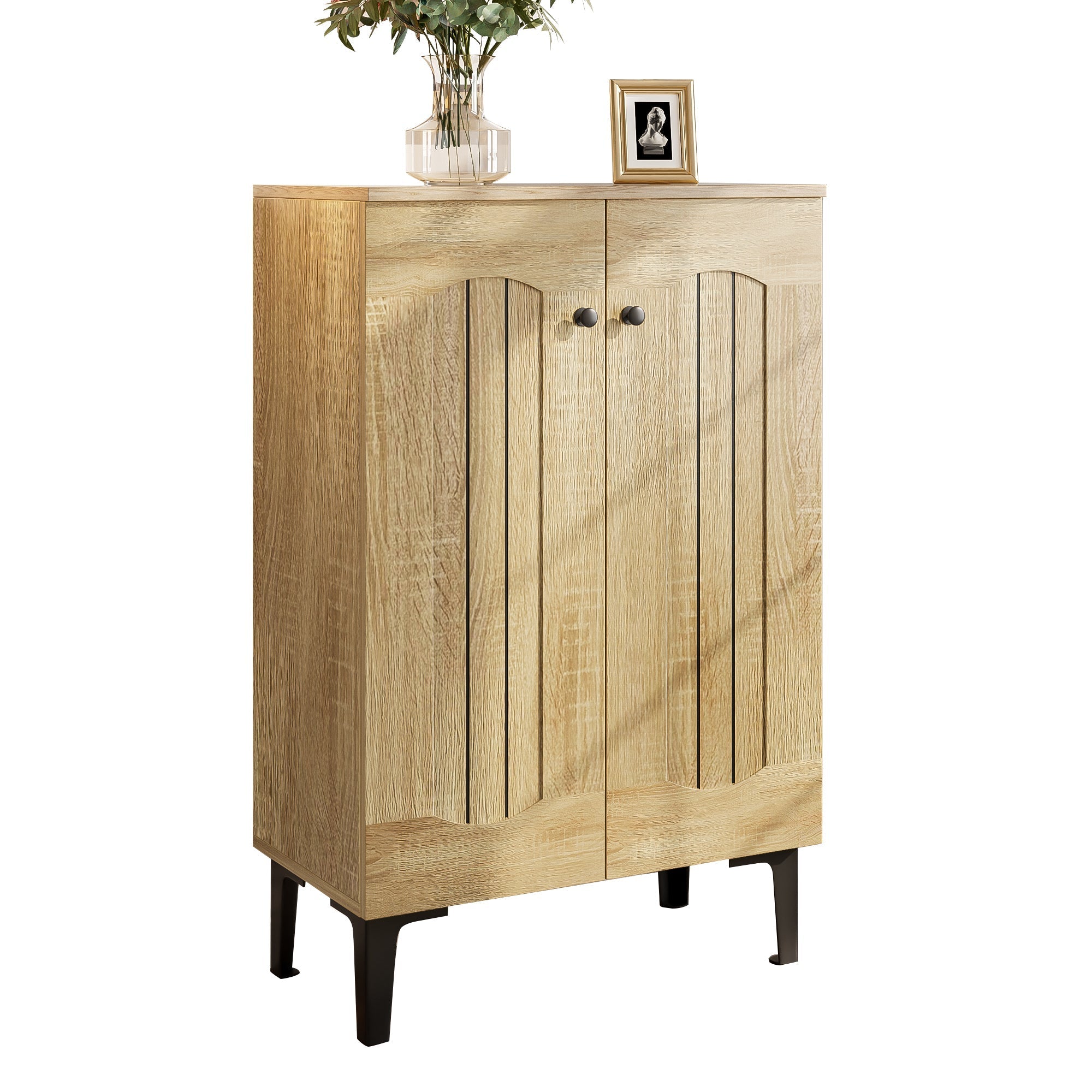 Shoe Cabinet Double Door Multi-Tier Storage - Decorative Shelf