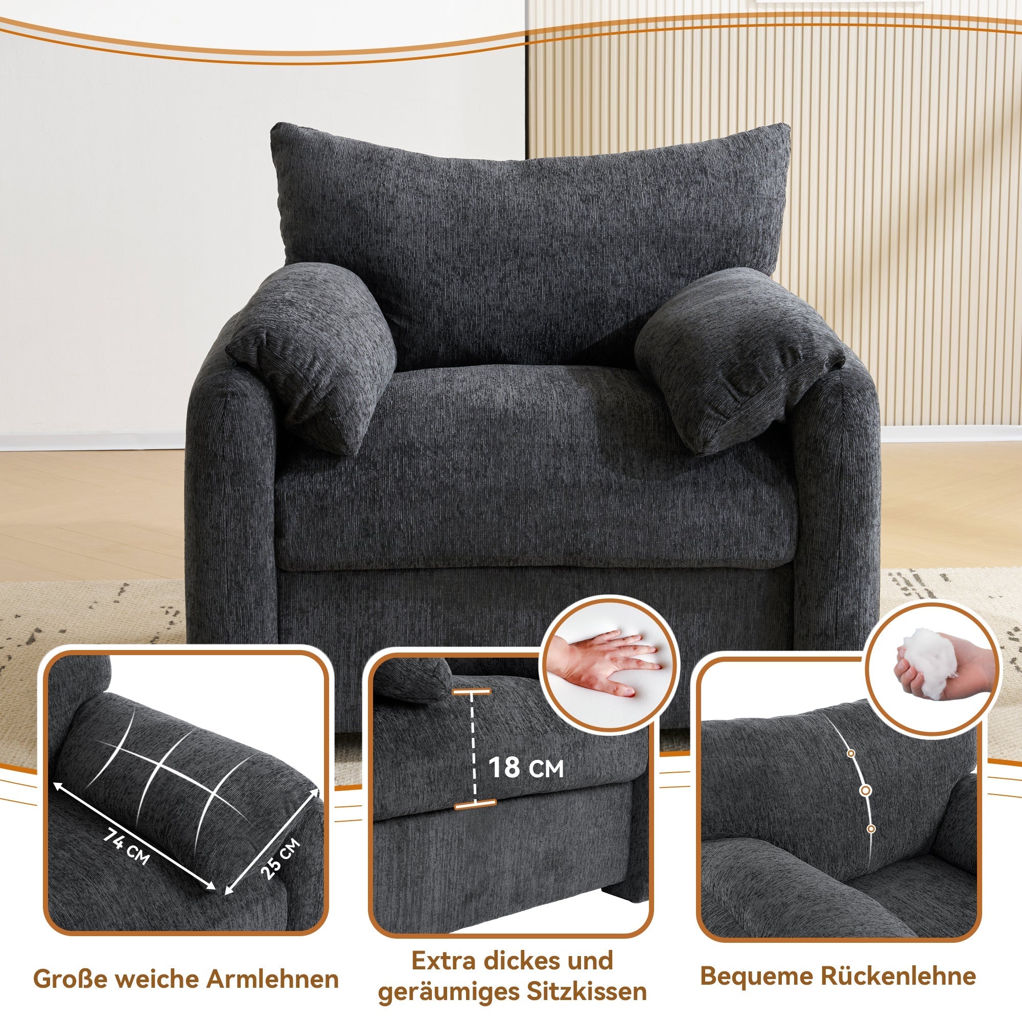 Armchair, Oversized, Decorative, Single Sofa, Leisure Chair, Chenille Fabric
