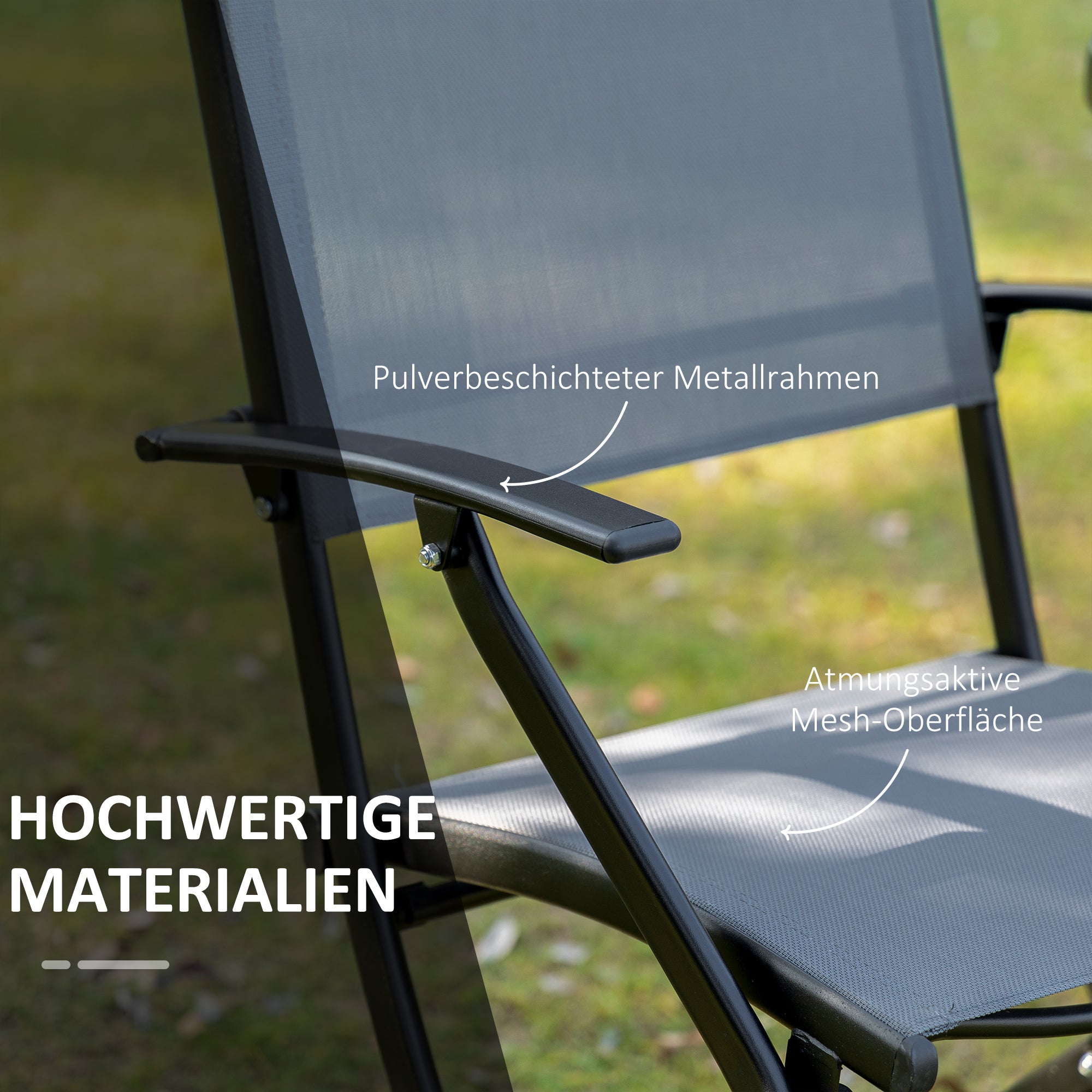 Klappbares Balkonset, 2-Sitzer-Tisch und Stühle, Metallgeflecht, Schwarz & Grau