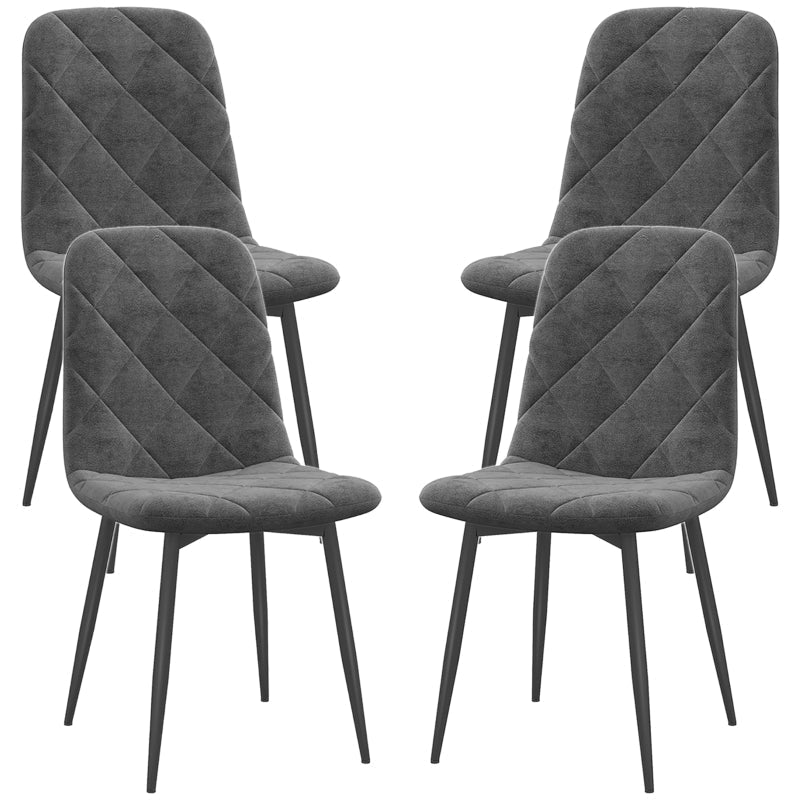 Dining Chairs, Set of 4 Upholstered with Backrest, Metal Legs, Velvet Look Grey