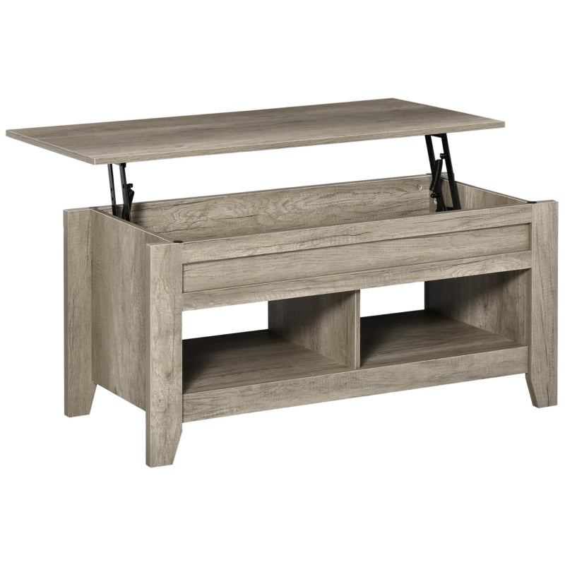 Lift Top Coffee Table with Hidden Storage and Open Shelves, Oak Effect