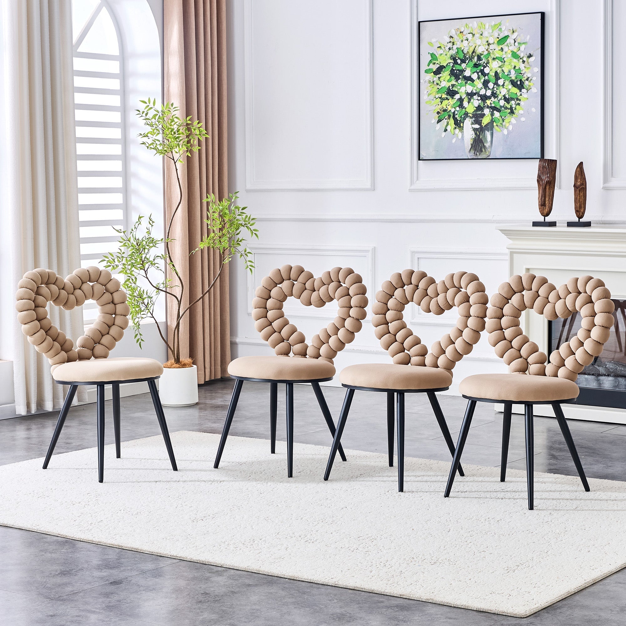 Dining Chairs Set of 2 Cutout Back Metal Legs - Camel Velvet
