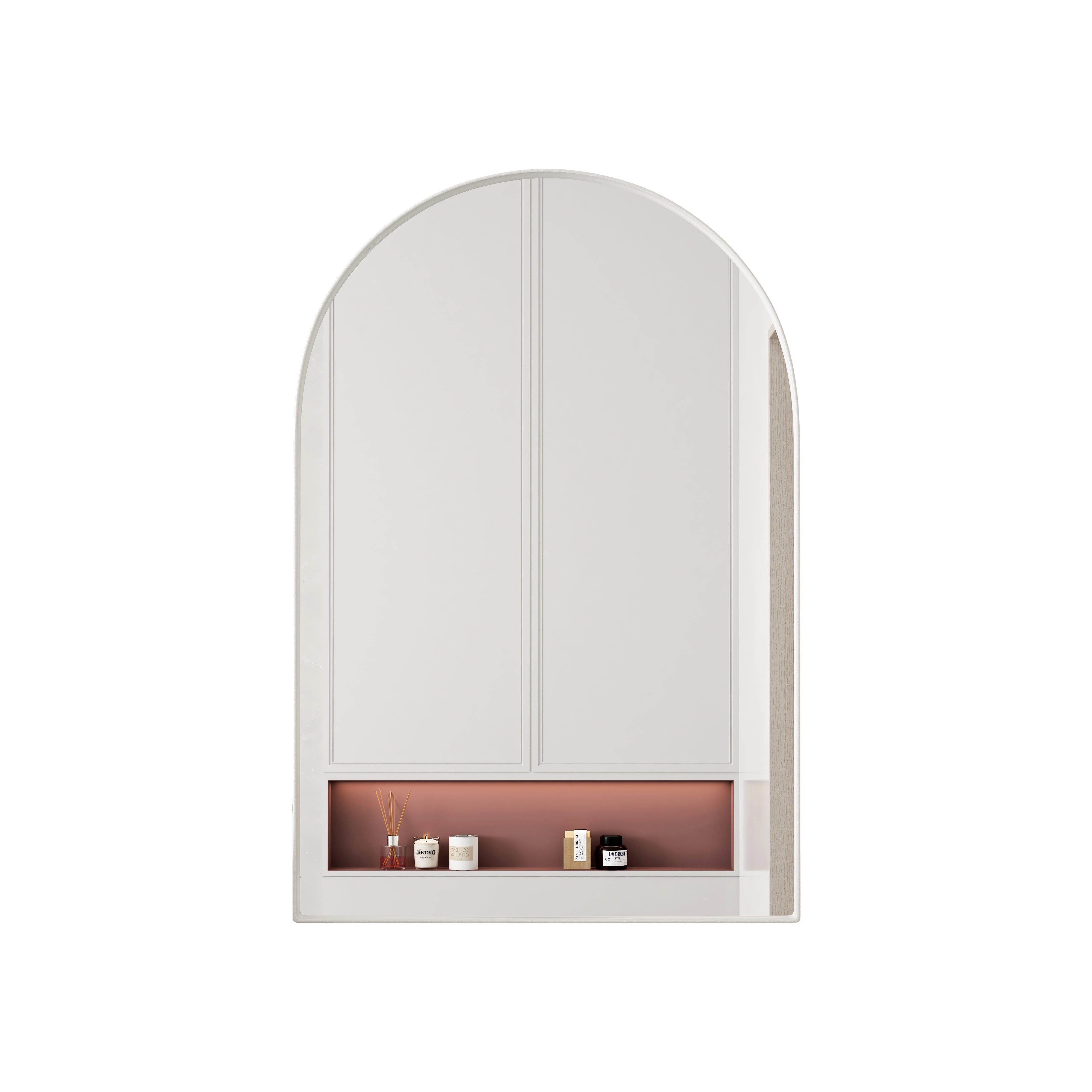 Arched Mirror Cabinet, Recessed/Wall Mount, Adjustable Shelves, White