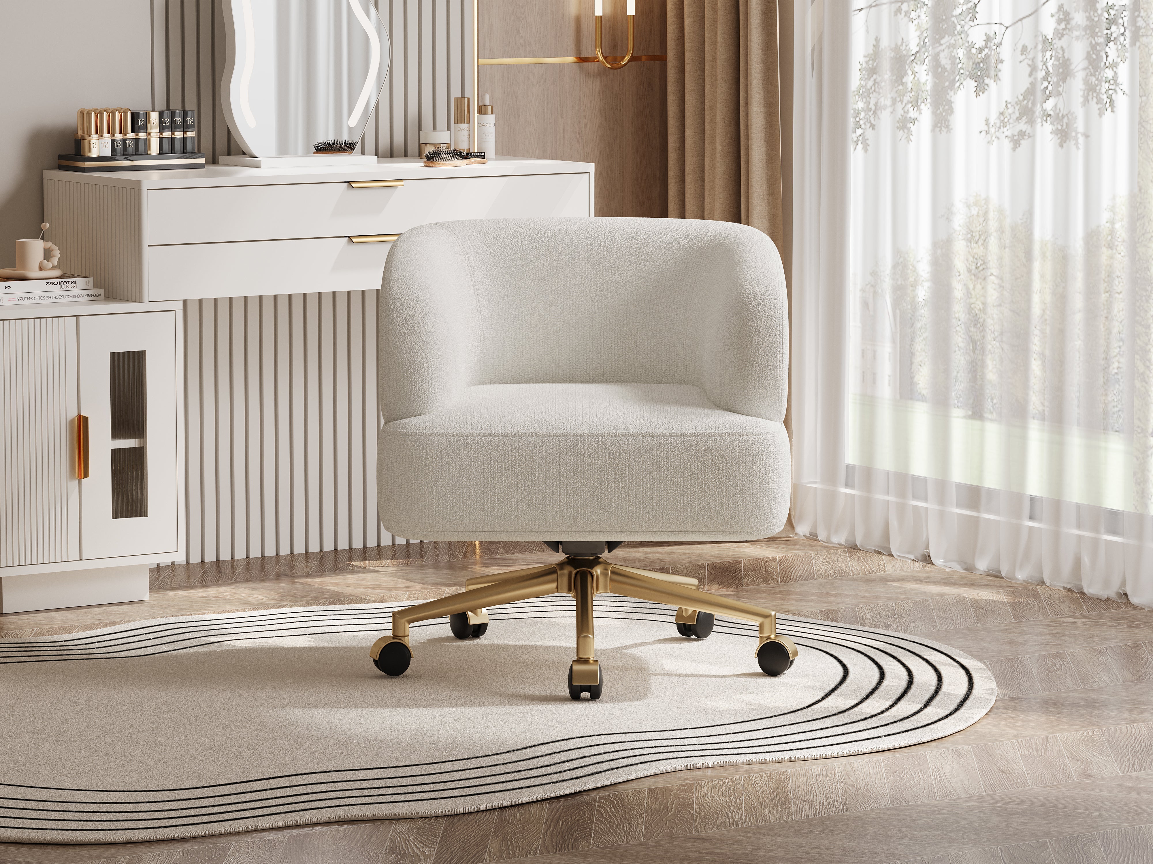 Swivel Chair Contemporary Design 5 Wheels 360° Rotation Chenille Beige