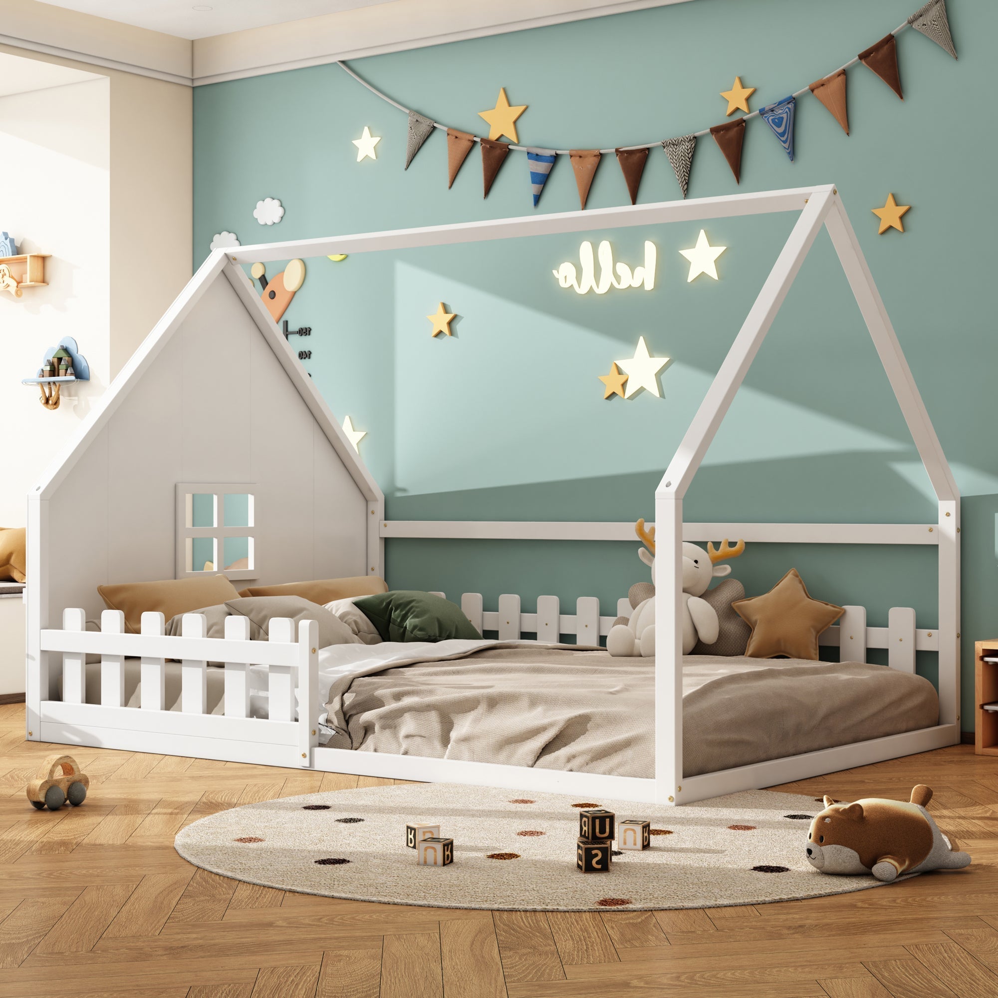 Flatbed 140x200cm House Rail Railing - White Pine