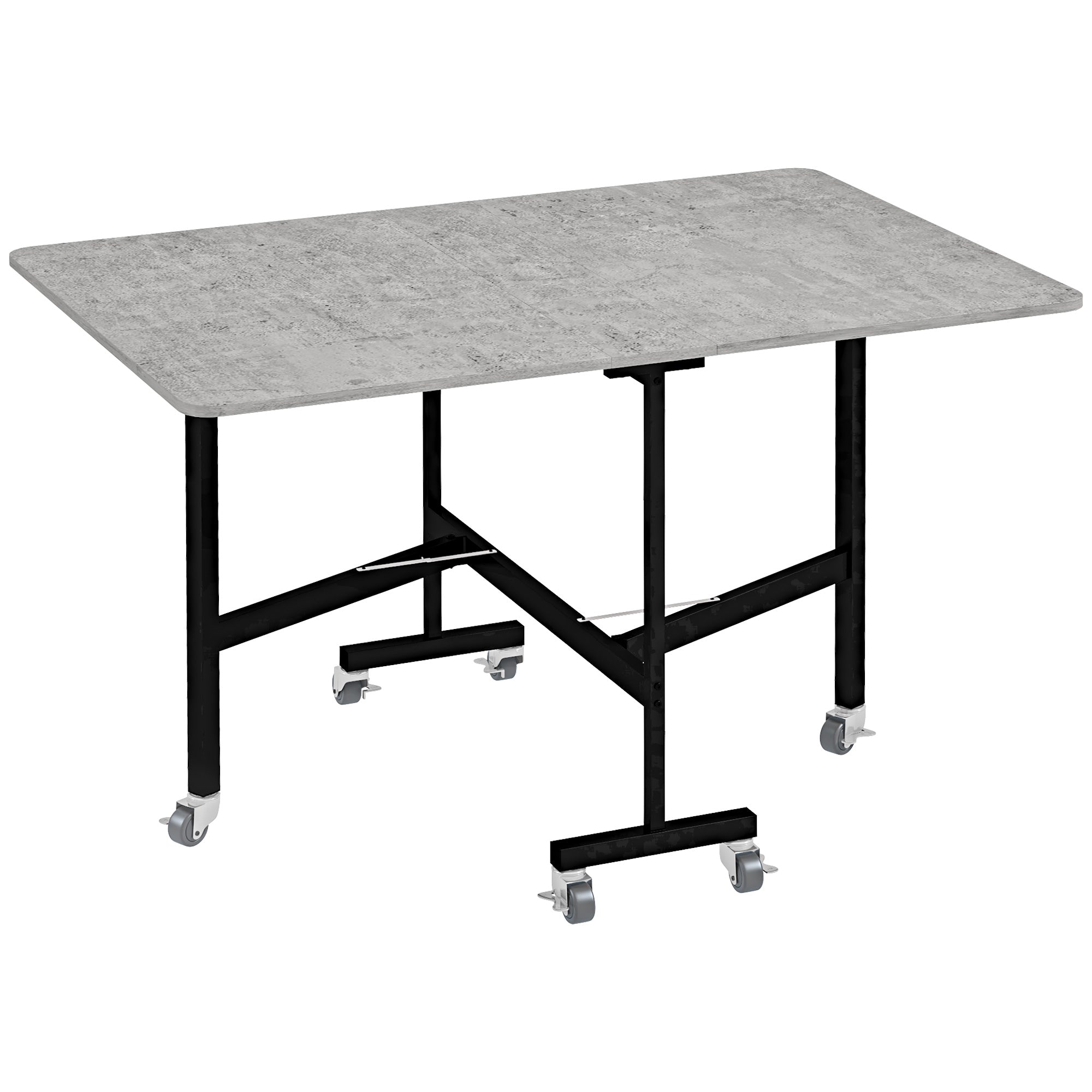 Folding Dining Table, Extendable 4-6 People Wheels Steel Legs