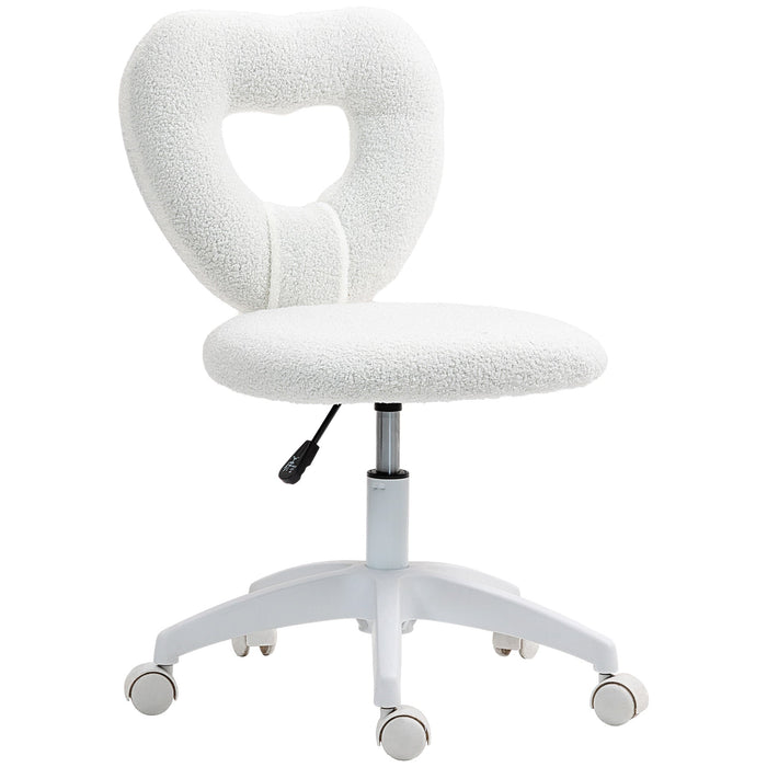 Desk Chair, Swivel Home Office Chair with Heart-Shaped Backrest, Height-Adjustable, White