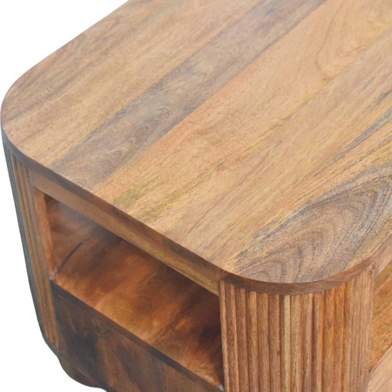 Briarwood Fluted Coffee Table with 2 Drawers, 1 Shelf, Solid Wood Brown