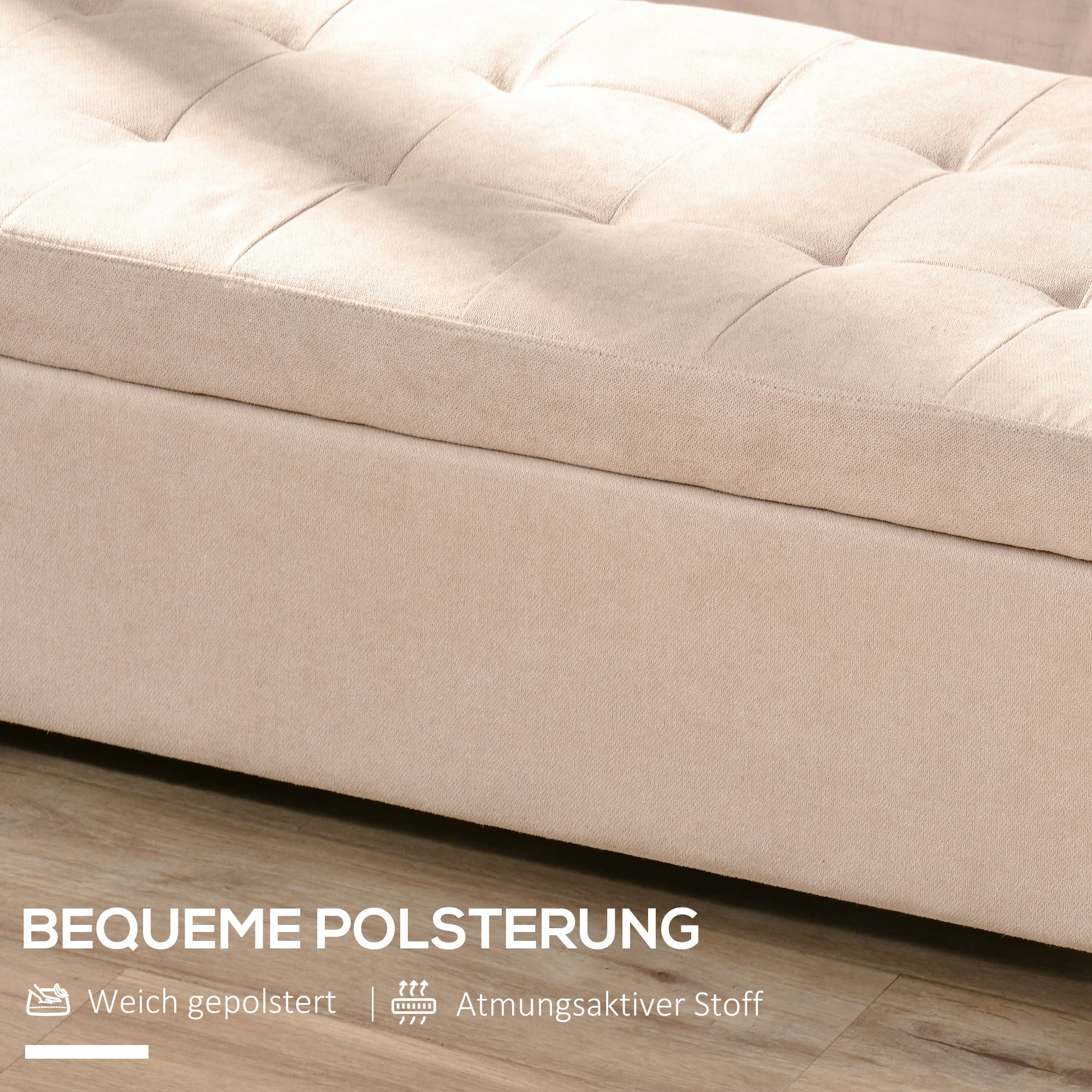 Bench, Upholstered Storage Bed Chest, Linen Beige