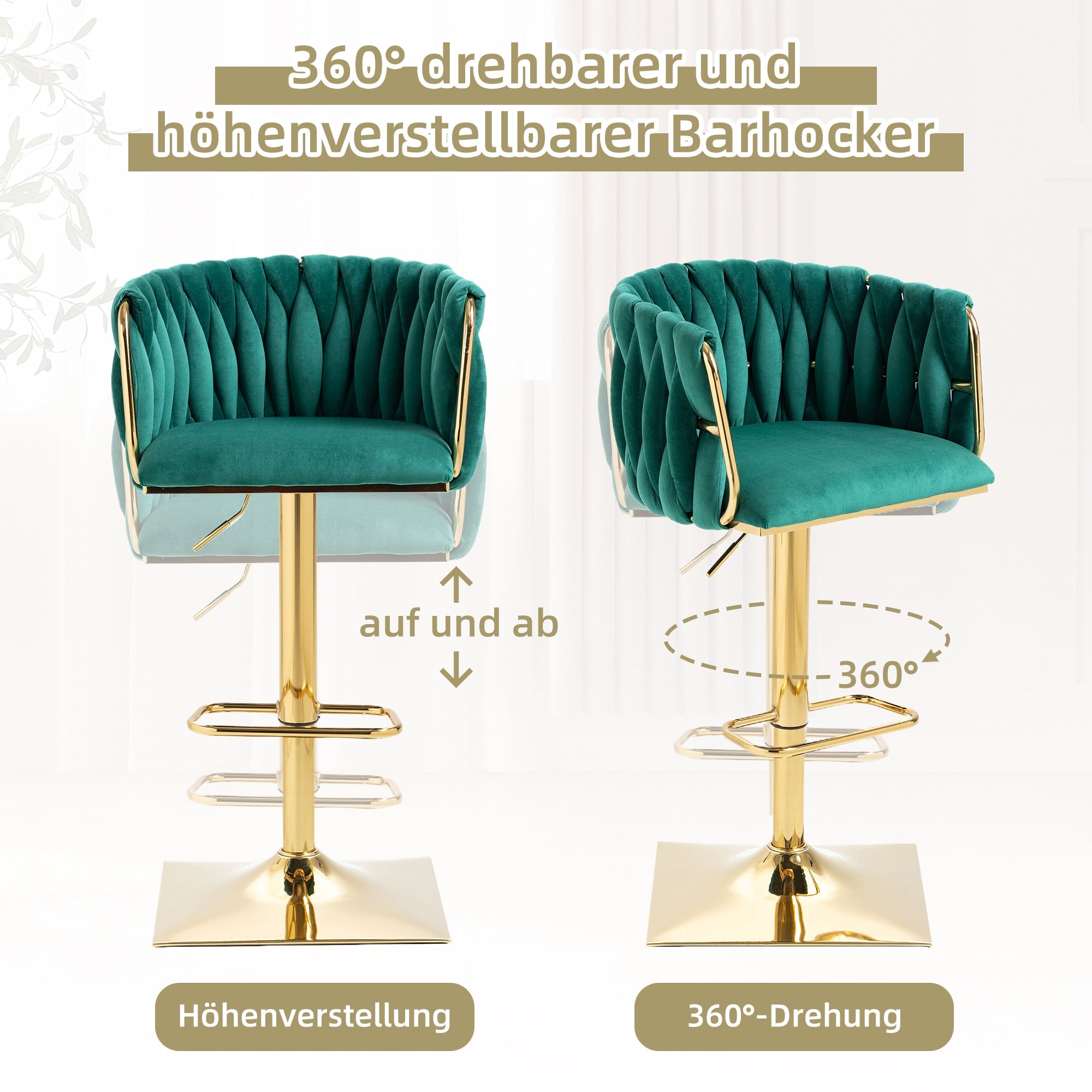 Vintage Bar Stool with Backrest & Footrest, Counter Height Dining Chair