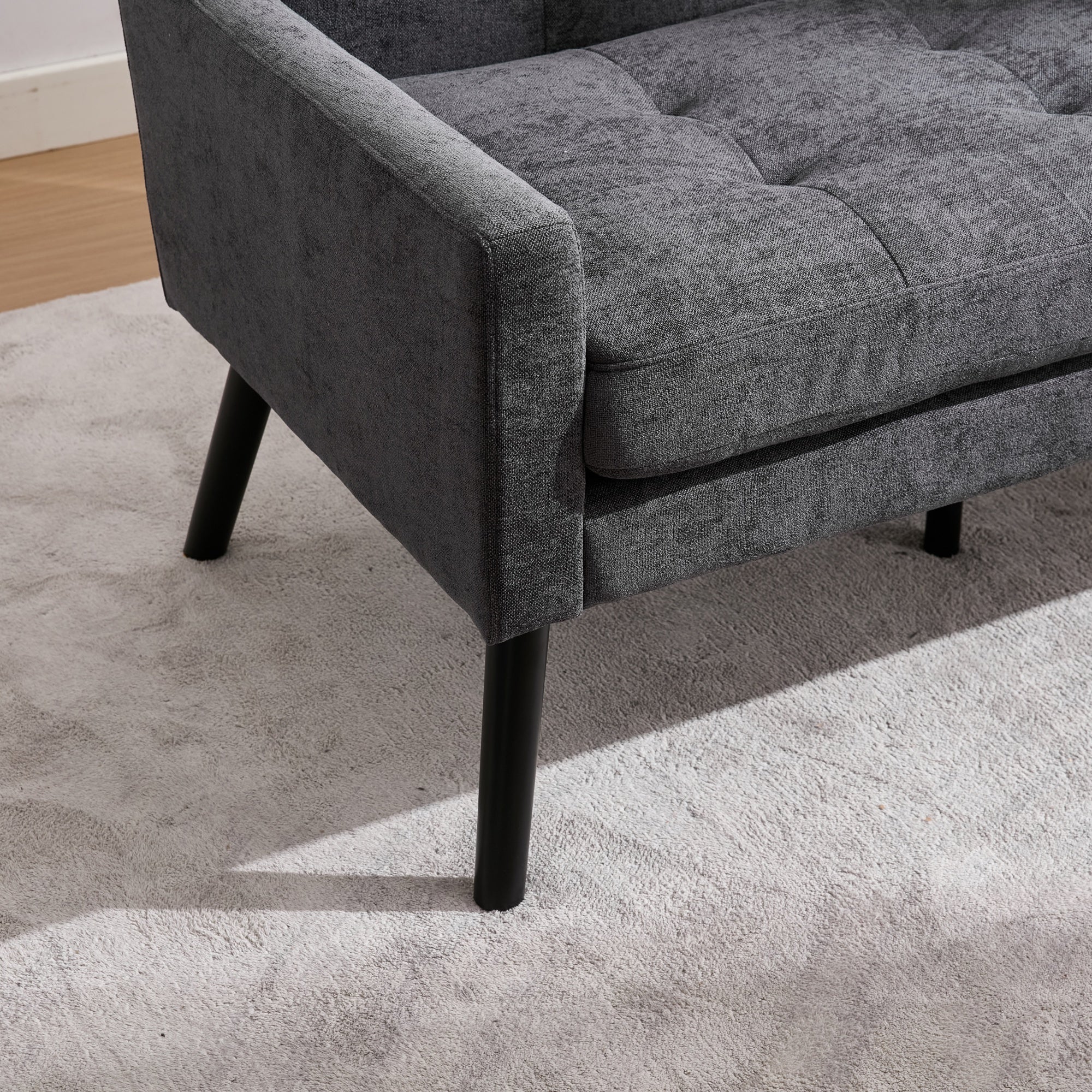 2-Seater Linen Bench with Solid Wood Legs and Button-Tufted Cushion, Natural Linen