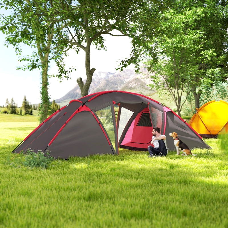 Tunnel Tent Camping Tent for 4-6 people, 3 rooms, double doors, water-repellent, Grey