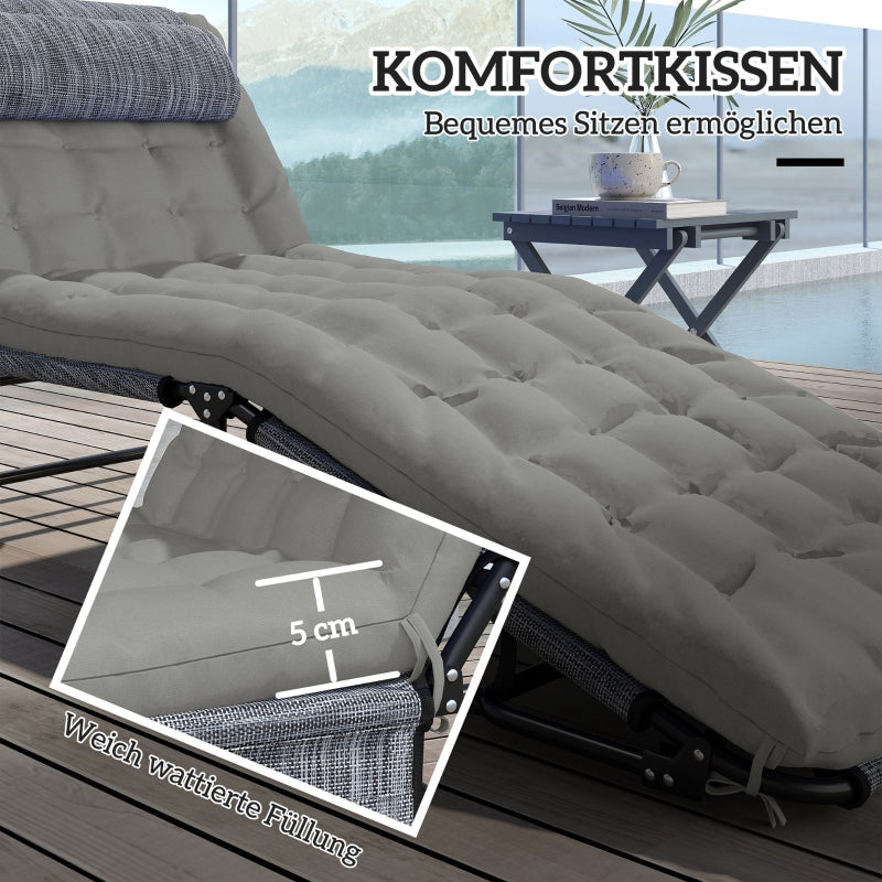 Sun Lounger 4-Position Adjustable Backrest Cushion Side Pocket - Grey