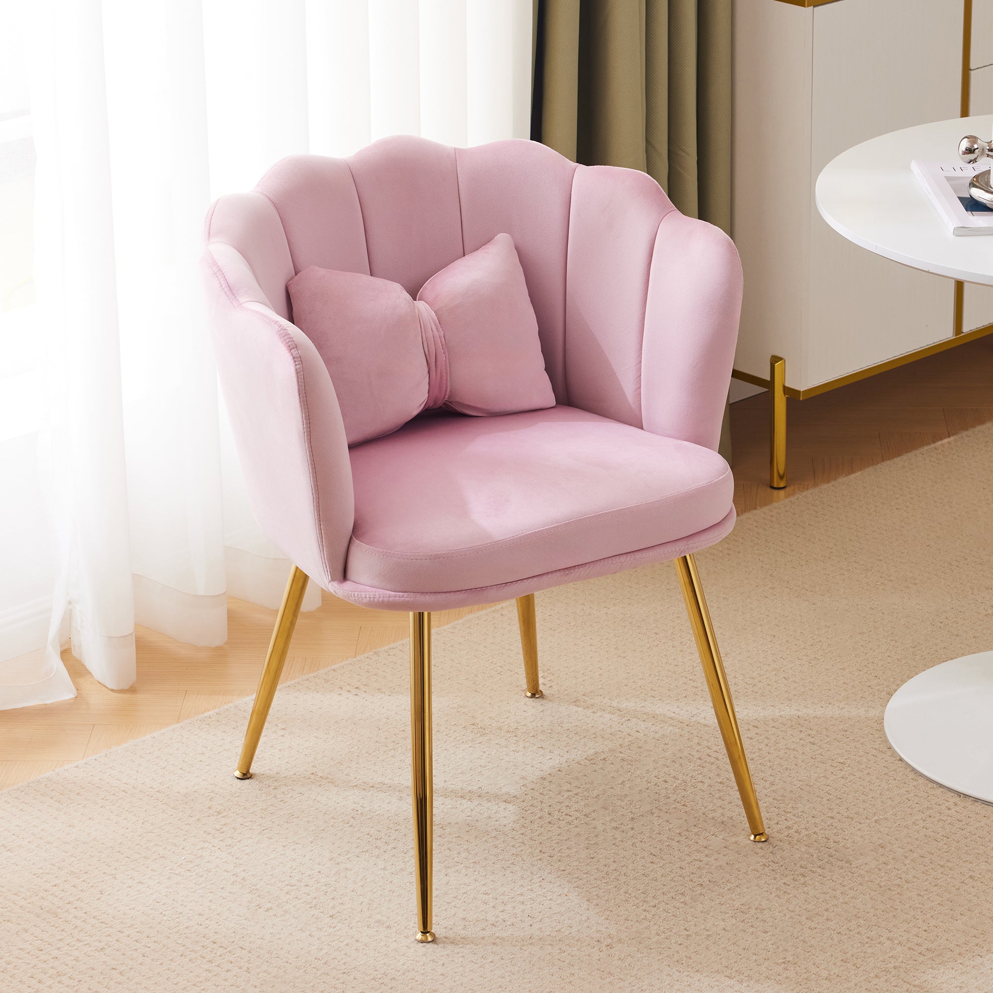 Armchair: Velvet Petal Back with Gold Legs, Modern
