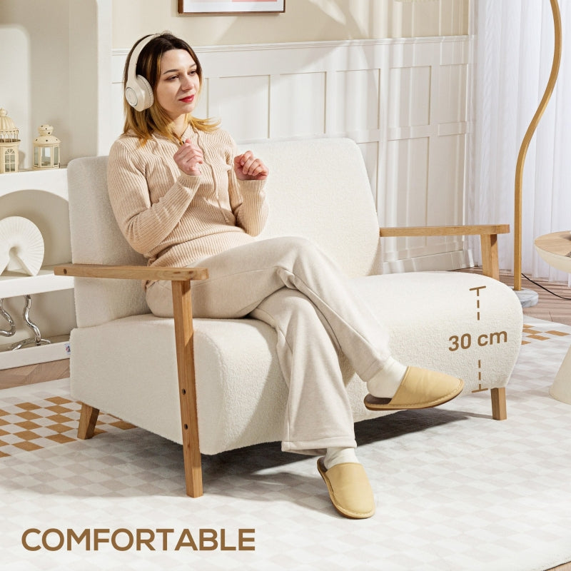 Small Sofa Settee, 2 Seater, Sherpa Fabric Cream White