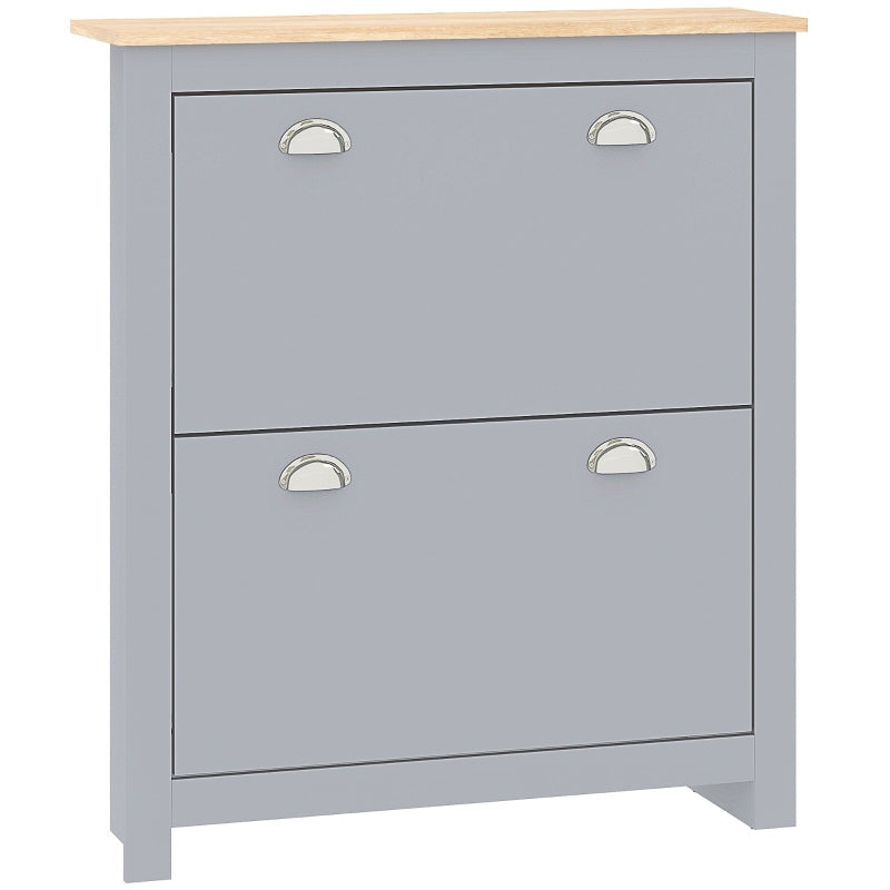 2 Drawer Shoe Cabinet Narrow Hallway Storage Organiser Wooden Grey