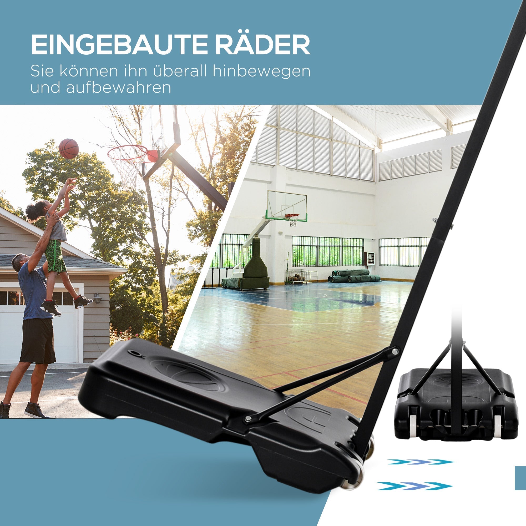 Basketballständer für Kinder, verstellbar, rollbar, mit Wasser befüllbar, Schwarz PE & Stahl