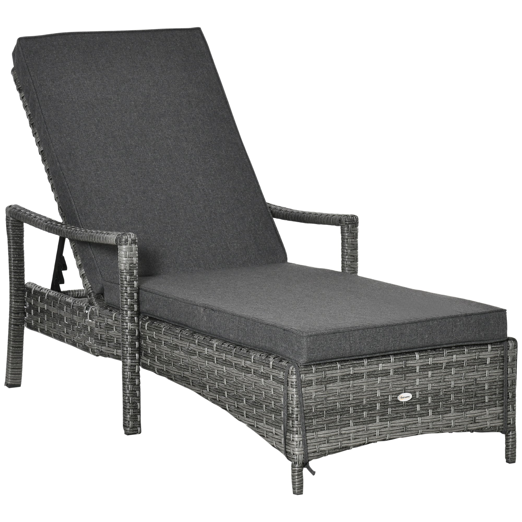 Sun Lounger, Adjustable Cushion, Rattan Grey