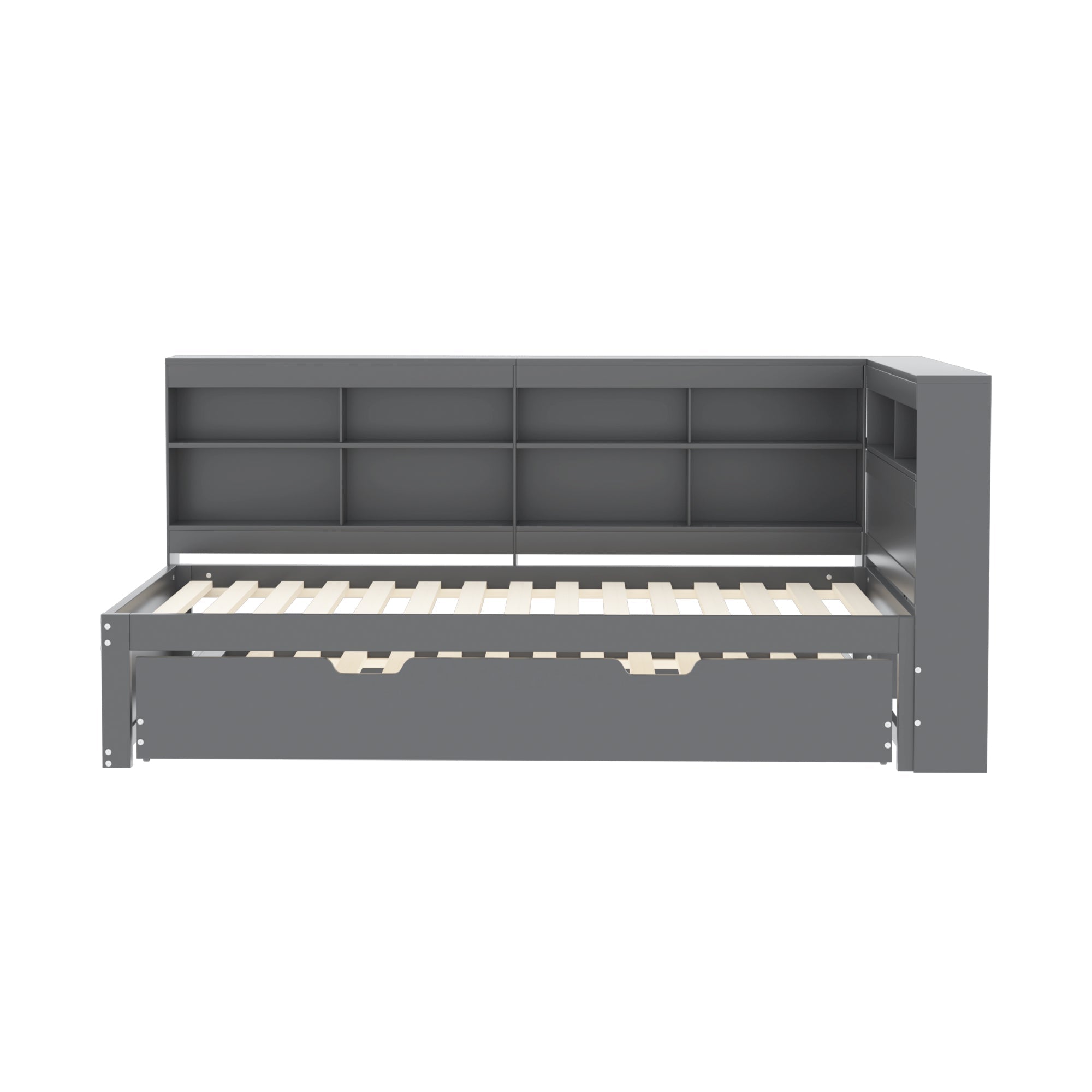 Sofa Bed with USB Socket & Storage, Solid Wood, Gray