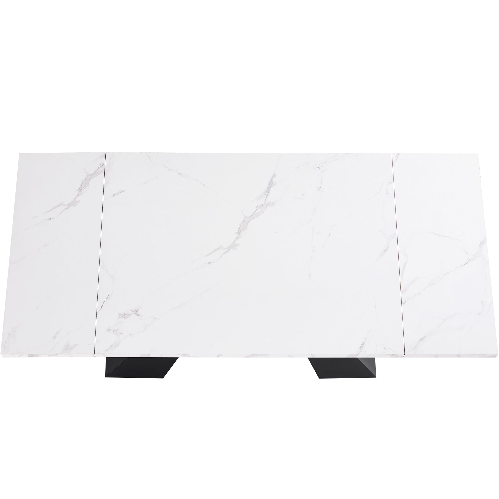 Dining Set 5-Piece Extendable Table 4 Velvet Chairs - White/Grey