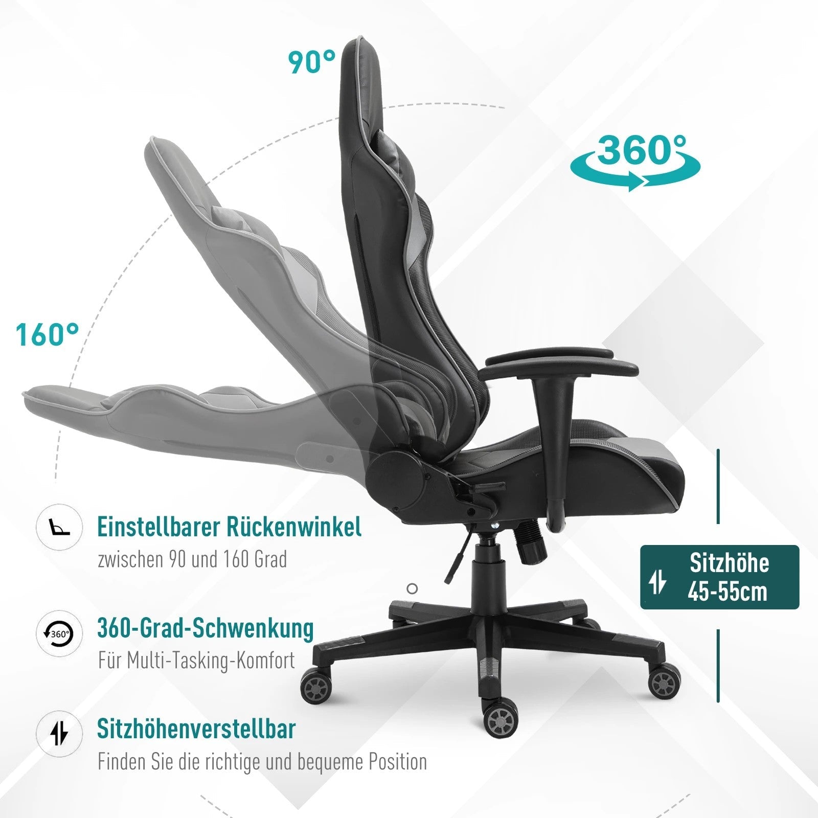 Vinsetto Office Gaming Swivel Chair, Ergonomic, Artificial Leather Black