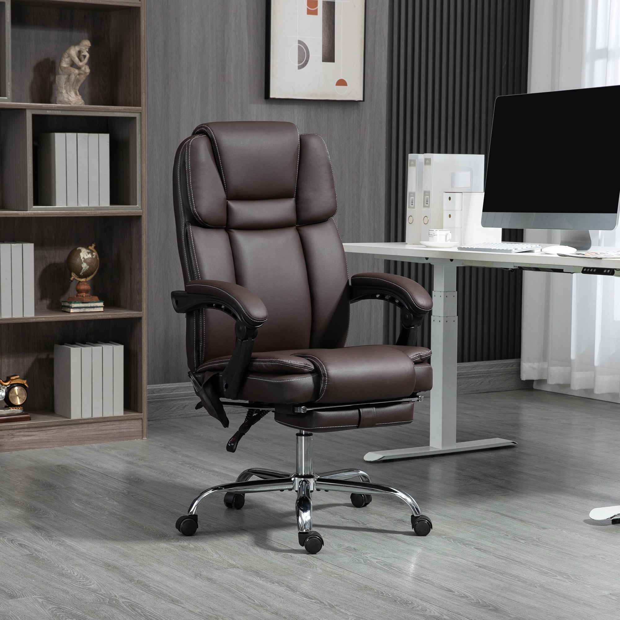 Six Point Vibrating Massage Office Chair, Dark Brown Faux Leather