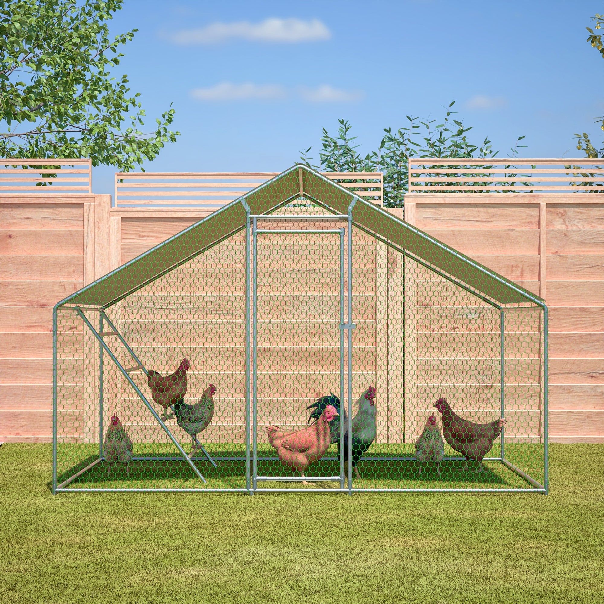 Chicken Coop 3x2m with Ladder, Safety Lock, and Waterproof UV Cover - Reinforced 1mm Tubes