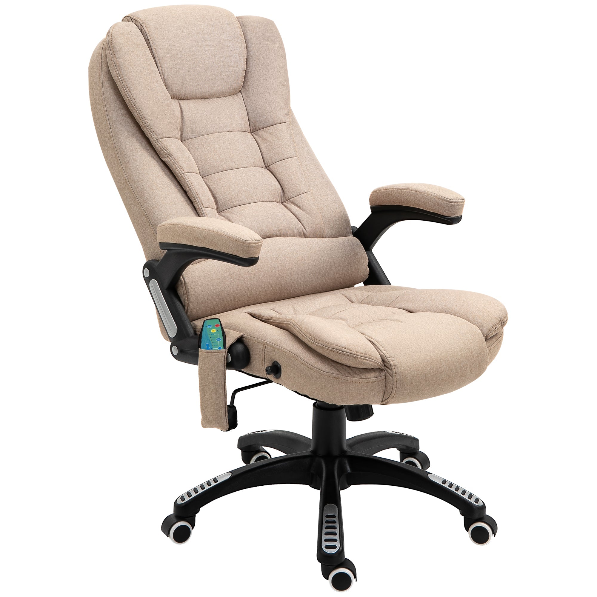 Office Chair with Massage, Heating, Reclining, and Adjustable Height - Linen Look Brown