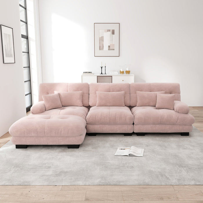 Luxury Modular Corner Sofa - Oversized L-shaped Cloud Couch with Ottoman, Chenille Pink