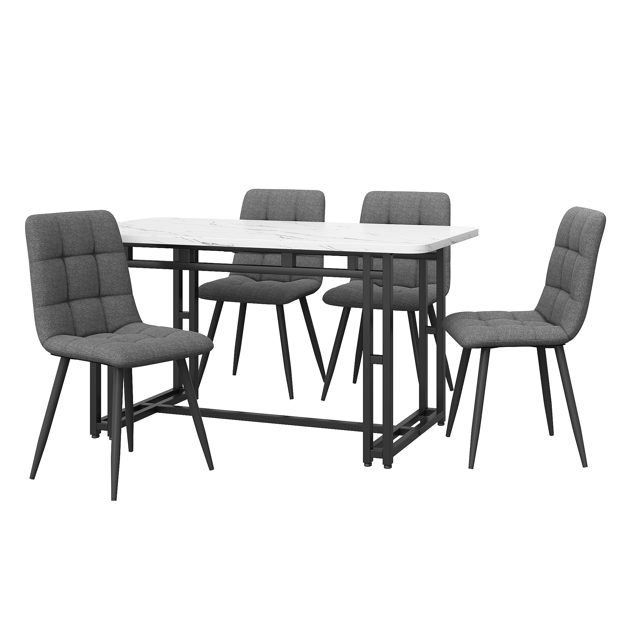 Dining Table Set 5-Piece 120x70cm Modern Kitchen Dark Grey Linen Black