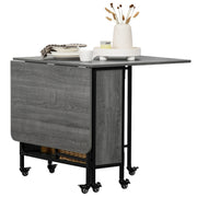 Mobile Drop Leaf Table Folding Extendable Dining Table with 6 Wheels and Storage Shelf