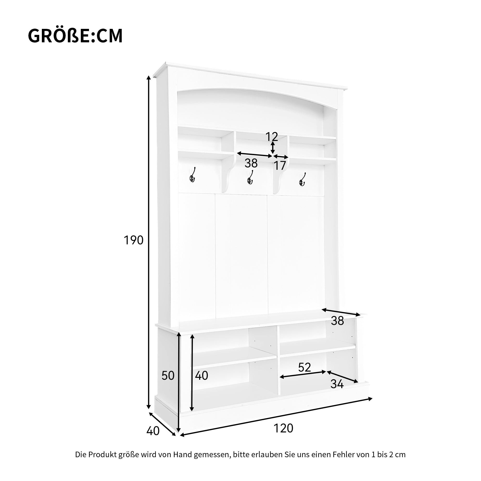 Wardrobe set with bench and shoe rack, multifunctional, storage, white