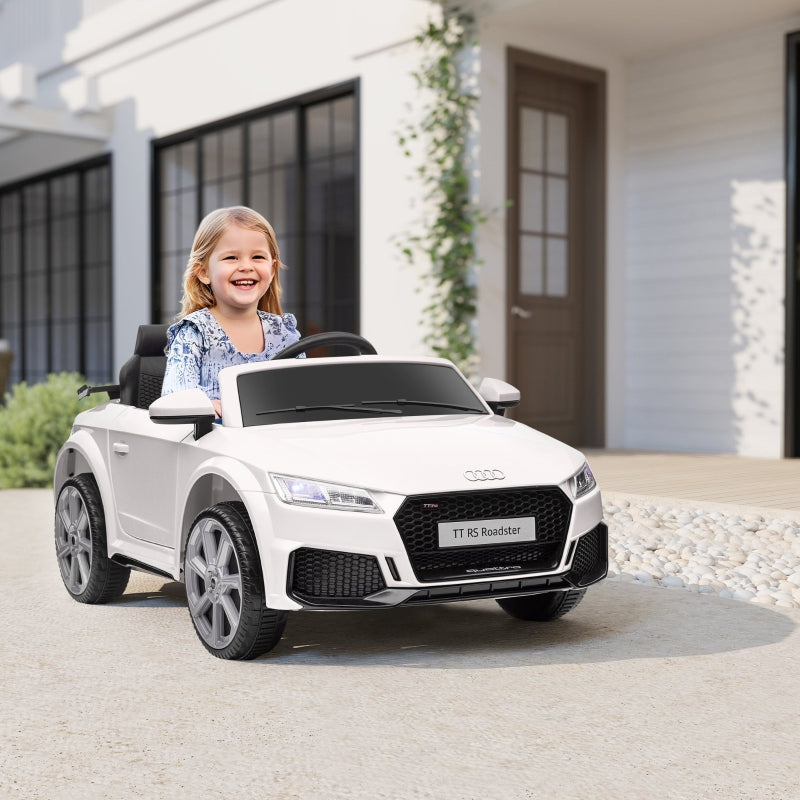 Children's electric car, Audi TT RS Roadster, 3 km/h, remote control, LED, USB, white