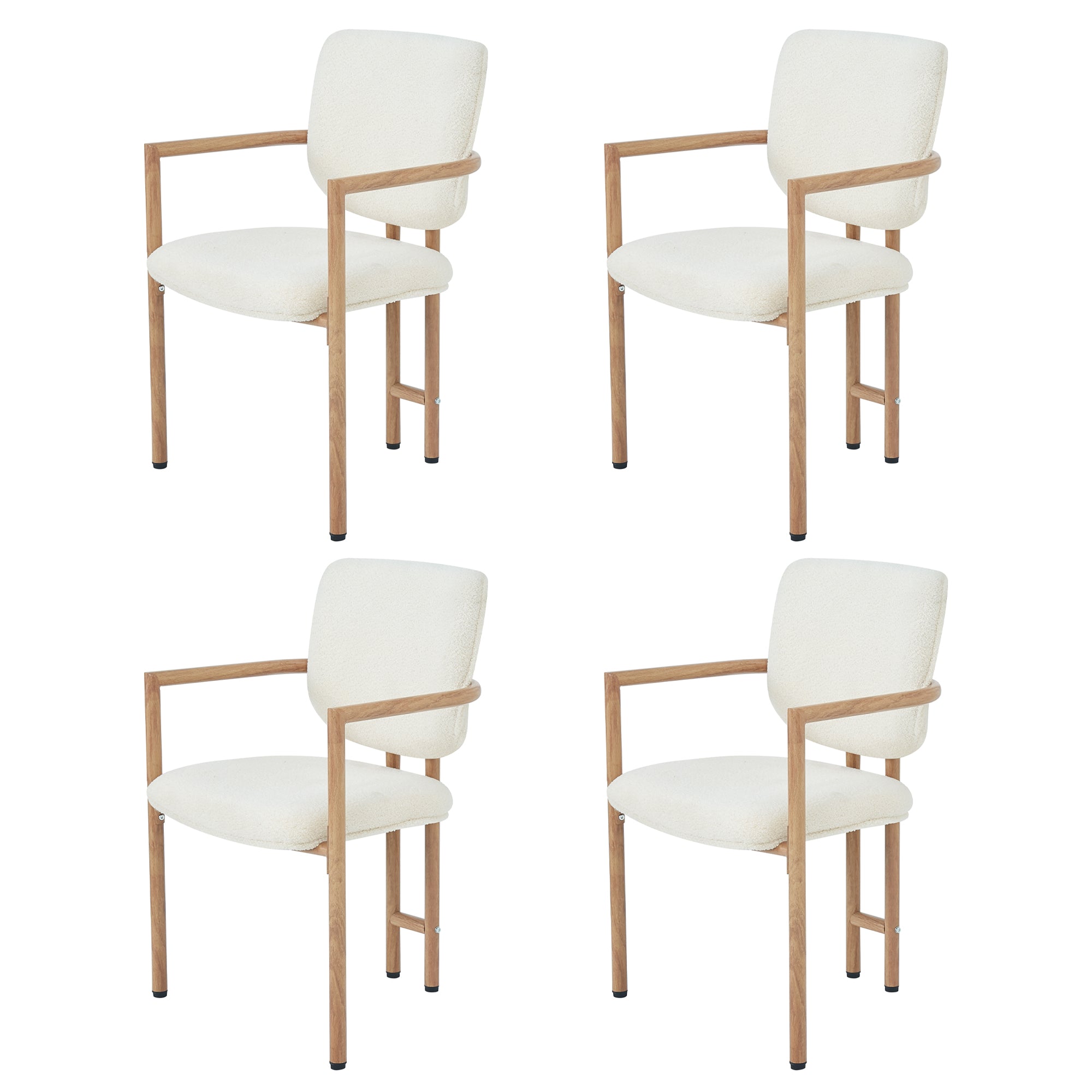 Modern Dining Chairs Set of 4, Ergonomic Bouclé Seats with Wood-Look Metal Legs, Natural Color