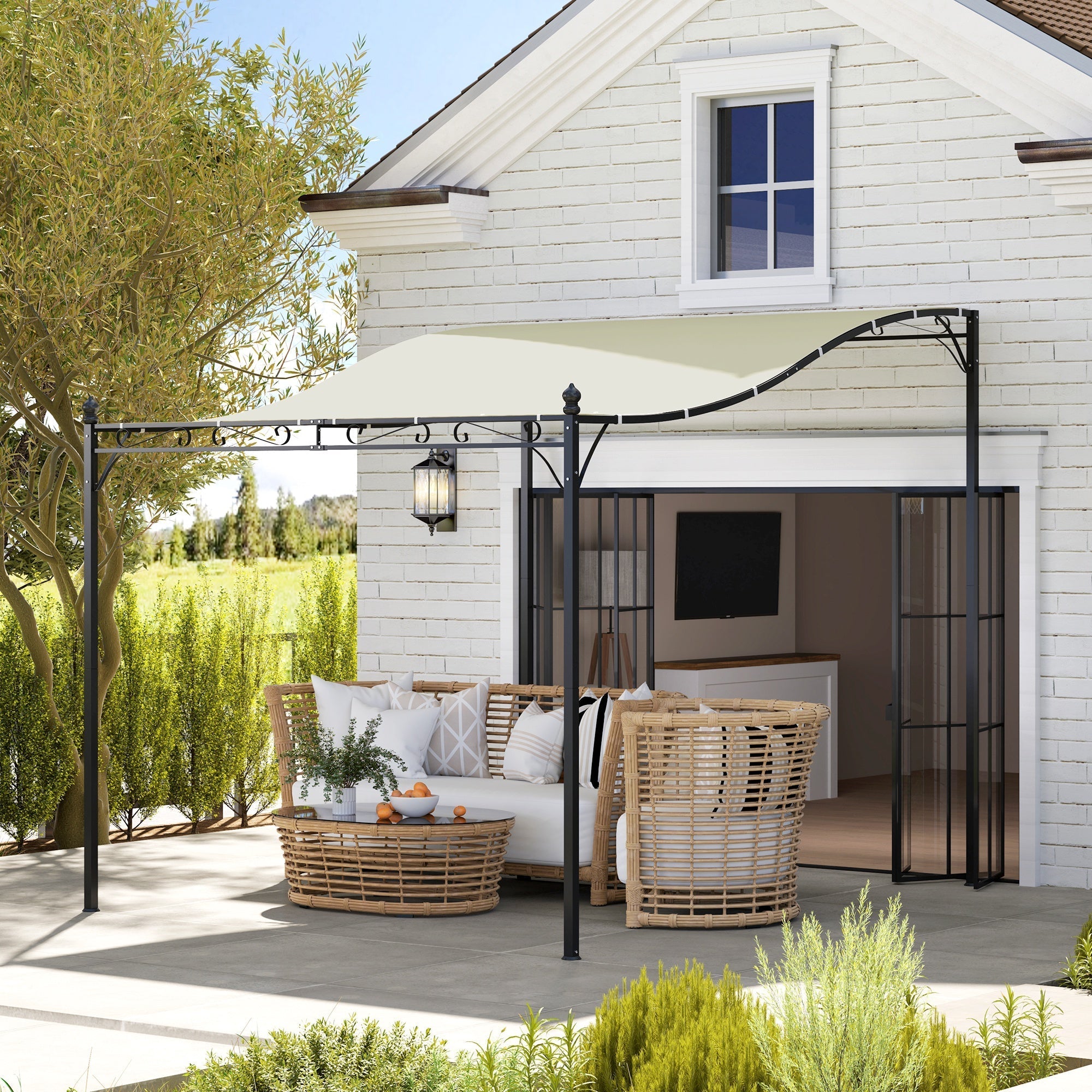 Pergola Pavilion Lean-to Water-Repellent Canopy Freestanding 2.5x3x2.5m Cream White