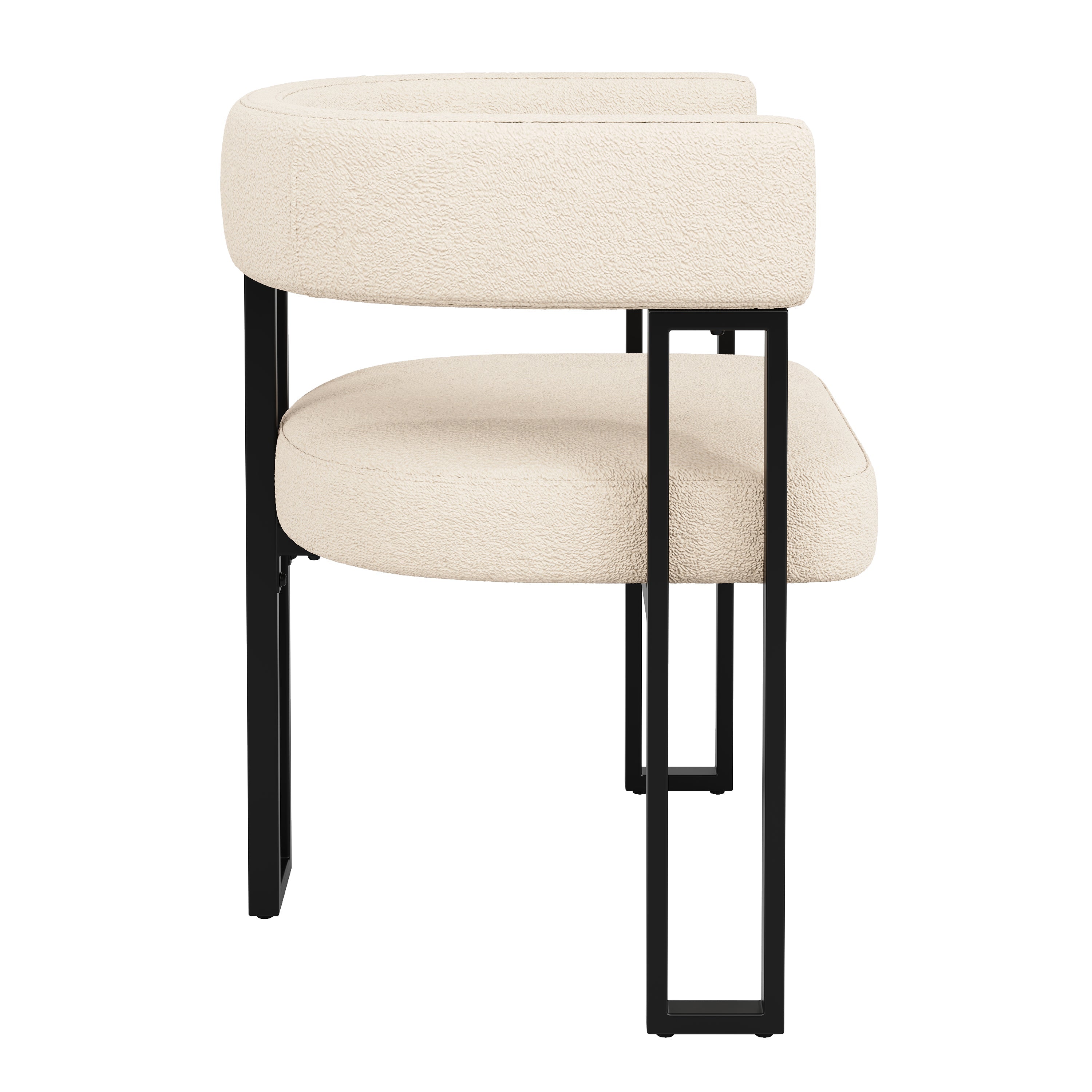 Ergonomic Dining Chair with Curved Backrest and Lambskin Fabric, Set of 4, Beige/Brown