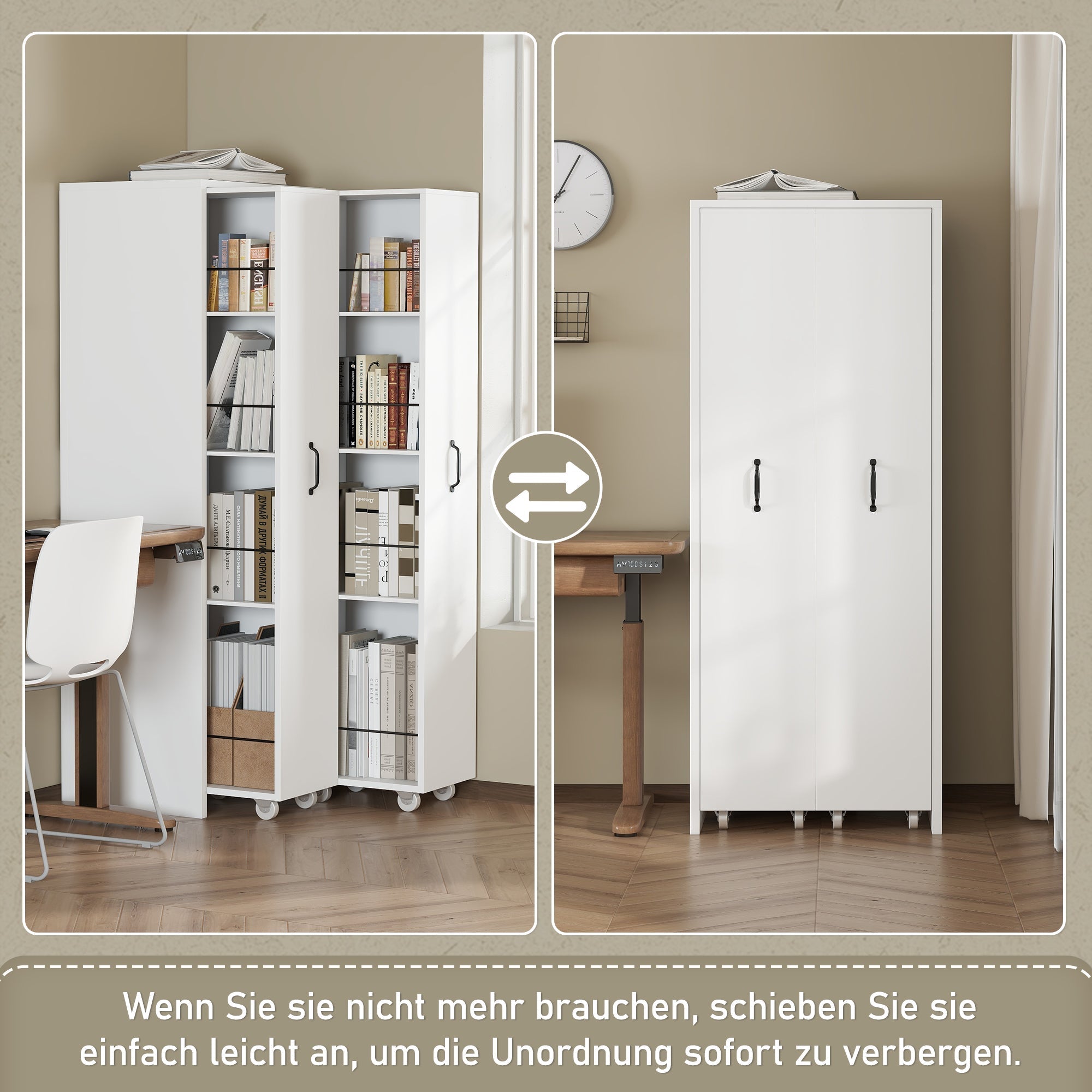 Expandable Bookshelf 4-Shelf Storage, Interchangeable, MDF, White
