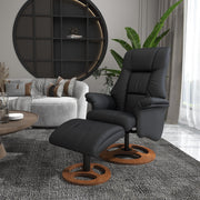 Reclining Armchair with Footstool, Electric 130° Reclining TV Function, Black Faux Leather