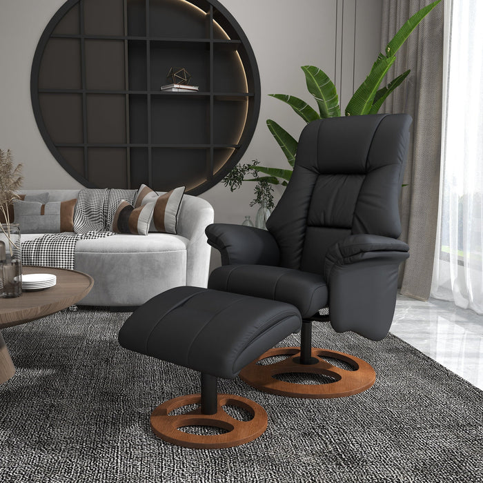 Reclining Armchair with Footstool, Electric 130° Reclining TV Function, Black Faux Leather