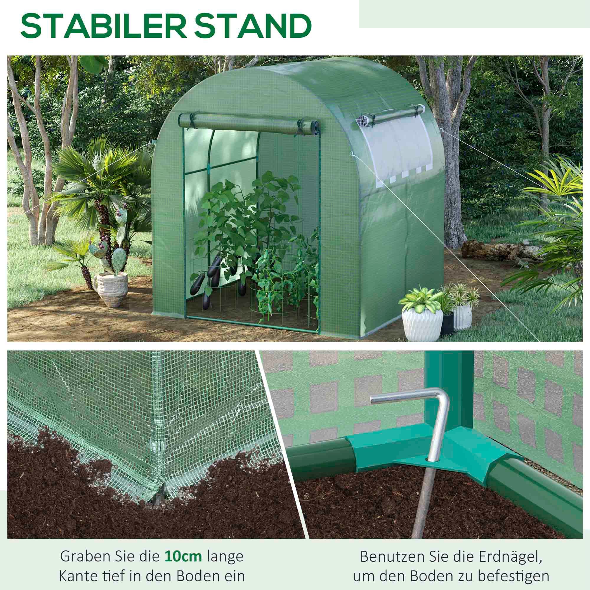 Outsunny Greenhouse, 180 x 180 x 200 cm Walk-in Plant House with Roll-Up Door and Side Window, Green PE Mesh Film