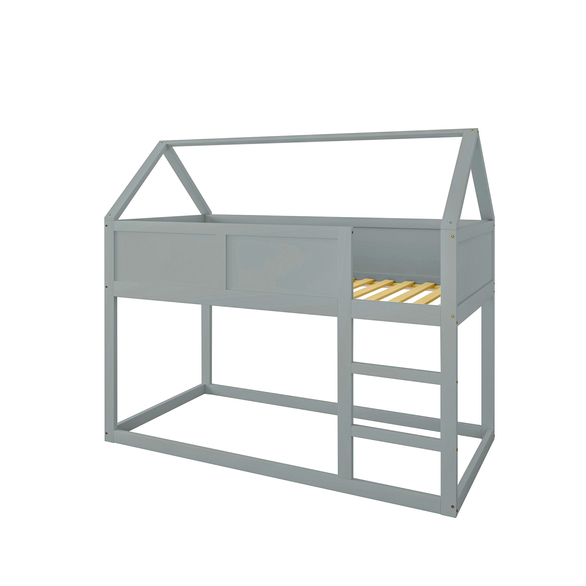 Bunk Bed, Low Single with Stairs, Solid Wood, Grey