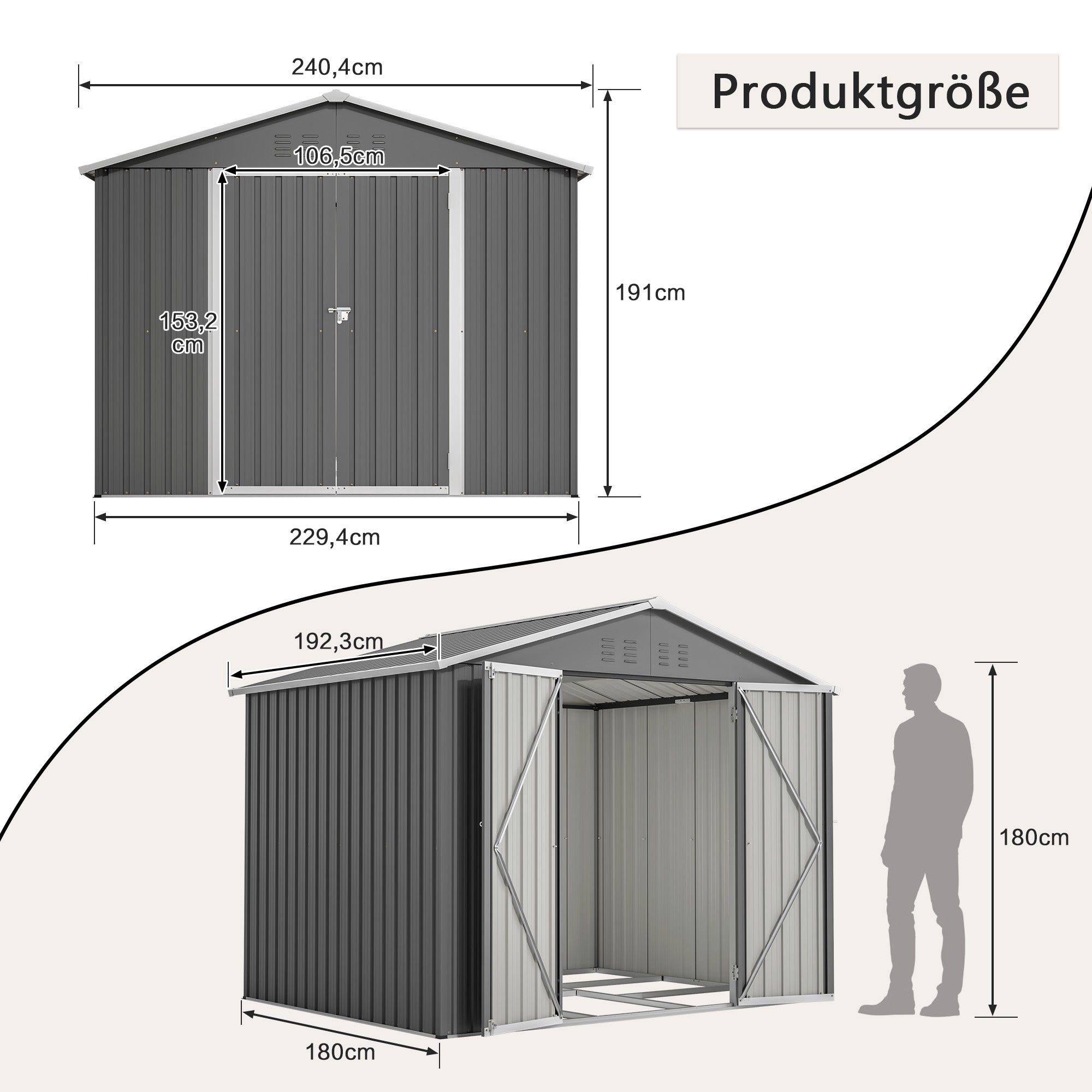 Metal Garden Shed, 8x6 FT with Hinged Door for Tools and Equipment, Anthracite